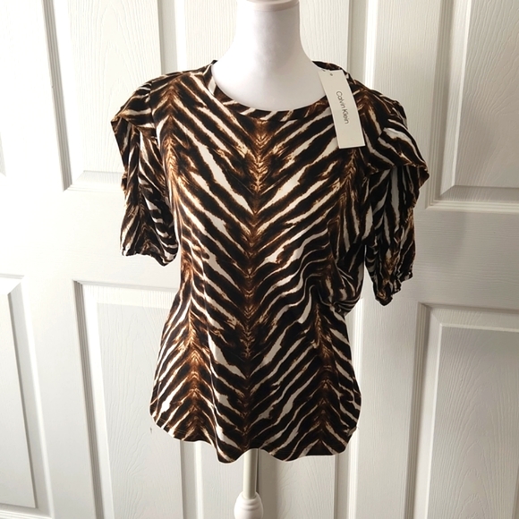 CALVIN KLEIN WOMENS   TOP SIZE S  ANIMAL PRINT - Picture 5 of 13